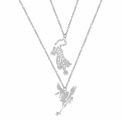 HIJONES Tier Tiger Vogel Halskette für Herren Damen Edelstahl Stapelbarer Anhänger Schmuckkette Silber von HIJONES