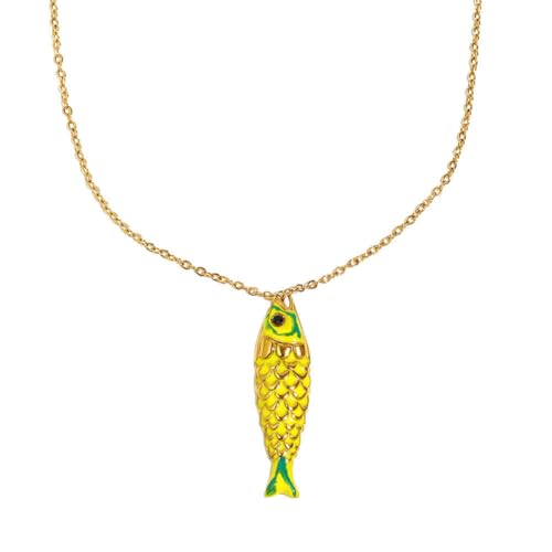 HIJONES Tropfendes Öl Fisch Halskette für Damen Edelstahl Sternzeichen Koi Anhänger 12 Tierkreiszeichen Schmuckkette Gelb Grün von HIJONES