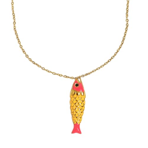 HIJONES Tropfendes Öl Fisch Halskette für Damen Edelstahl Sternzeichen Koi Anhänger 12 Tierkreiszeichen Schmuckkette Gelb Rot von HIJONES