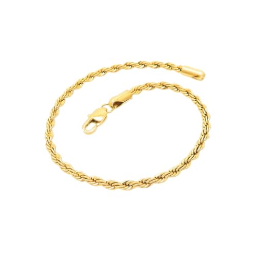 HIJONES Twist Seil Edelstahlkette für Herren Damen Layered Handgelenk Kette Schmuck 4mm Gold 20cm von HIJONES