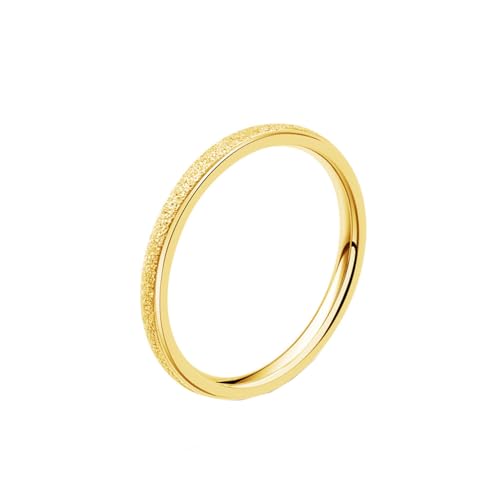 HIJONES Unisex 2mm mattiert gebürstet Ring für Herren Damen Edelstahl Erklärung Paare Versprechen Hochzeit Band Gold Größe 52 (16.6) von HIJONES