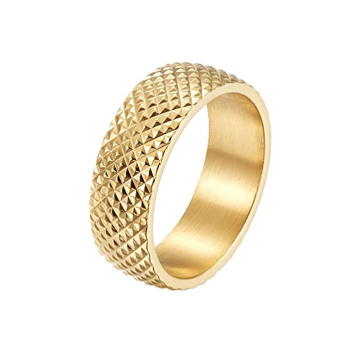 HIJONES Unisex Edelstahl Diamant Schnitt Kuppel Ring Ehering für Herren Damen Gold Größe 60 von HIJONES