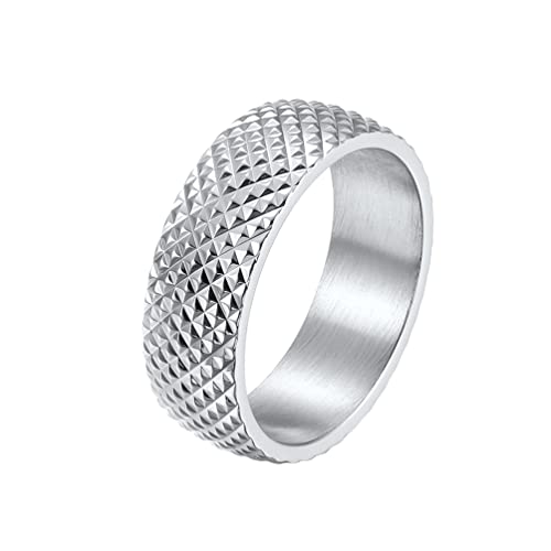 HIJONES Unisex Edelstahl Diamant Schnitt Kuppel Ring Ehering für Herren Damen Silber Größe 60 von HIJONES