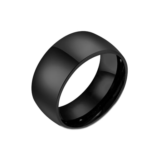 HIJONES Unisex Edelstahl Einfache 18K Pfeife Plain Glossy Ring Hochzeit Versprochener Handschmuck 8MM-Schwarz Größe 68 (21.6) von HIJONES