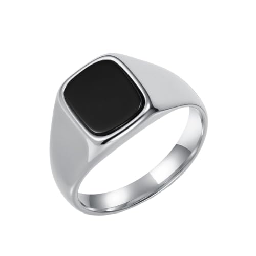 HIJONES Unisex Edelstahl Großes Quadrat Achat Tigerauge Edelstein Paar Ehering Massiv Plattiert Versprechen Fingerband Silber Schwarzer Stein Größe 65 (20.7) von HIJONES