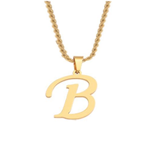 HIJONES Unisex Edelstahl Initial A-Z Buchstaben Twist Seil Kettenhalskette Mit Vergoldetem Anhänger B von HIJONES