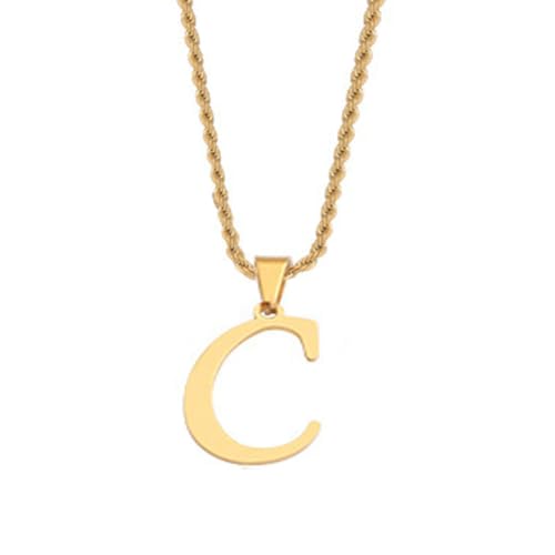 HIJONES Unisex Edelstahl Initial A-Z Buchstaben Twist Seil Kettenhalskette Mit Vergoldetem Anhänger C von HIJONES