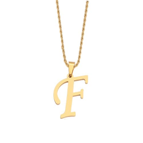 HIJONES Unisex Edelstahl Initial A-Z Buchstaben Twist Seil Kettenhalskette Mit Vergoldetem Anhänger F von HIJONES