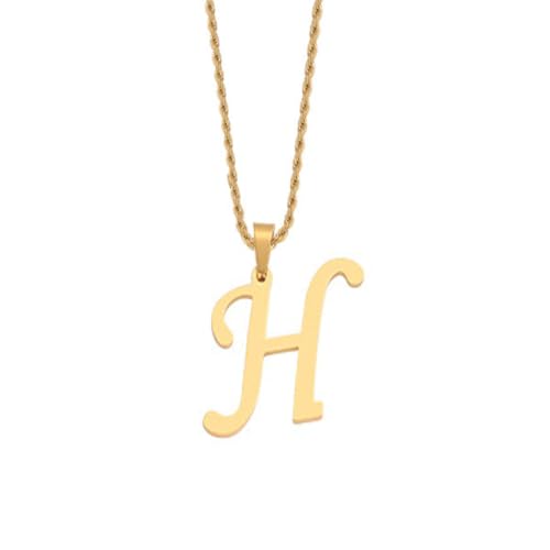 HIJONES Unisex Edelstahl Initial A-Z Buchstaben Twist Seil Kettenhalskette Mit Vergoldetem Anhänger H von HIJONES