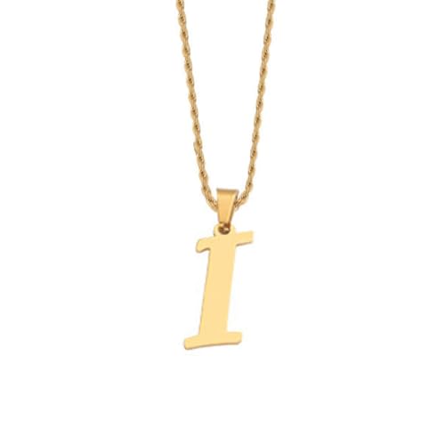 HIJONES Unisex Edelstahl Initial A-Z Buchstaben Twist Seil Kettenhalskette Mit Vergoldetem Anhänger I von HIJONES