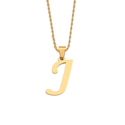 HIJONES Unisex Edelstahl Initial A-Z Buchstaben Twist Seil Kettenhalskette Mit Vergoldetem Anhänger J von HIJONES