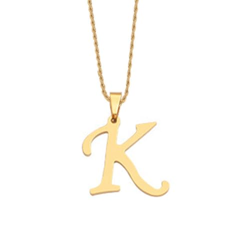HIJONES Unisex Edelstahl Initial A-Z Buchstaben Twist Seil Kettenhalskette Mit Vergoldetem Anhänger K von HIJONES