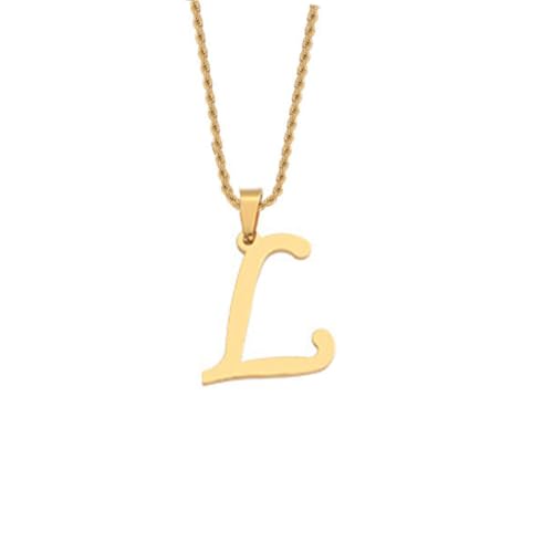 HIJONES Unisex Edelstahl Initial A-Z Buchstaben Twist Seil Kettenhalskette Mit Vergoldetem Anhänger L von HIJONES