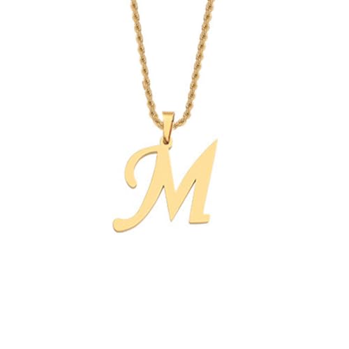 HIJONES Unisex Edelstahl Initial A-Z Buchstaben Twist Seil Kettenhalskette Mit Vergoldetem Anhänger M von HIJONES