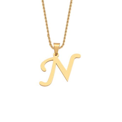 HIJONES Unisex Edelstahl Initial A-Z Buchstaben Twist Seil Kettenhalskette Mit Vergoldetem Anhänger N von HIJONES