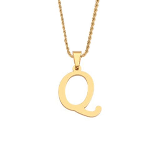 HIJONES Unisex Edelstahl Initial A-Z Buchstaben Twist Seil Kettenhalskette Mit Vergoldetem Anhänger Q von HIJONES