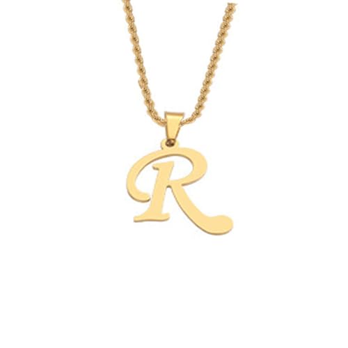 HIJONES Unisex Edelstahl Initial A-Z Buchstaben Twist Seil Kettenhalskette Mit Vergoldetem Anhänger R von HIJONES