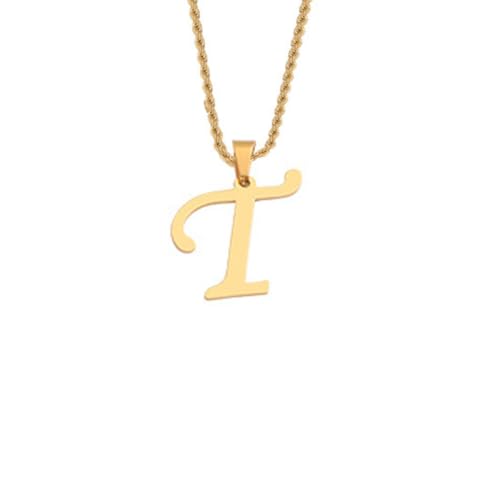 HIJONES Unisex Edelstahl Initial A-Z Buchstaben Twist Seil Kettenhalskette Mit Vergoldetem Anhänger T von HIJONES