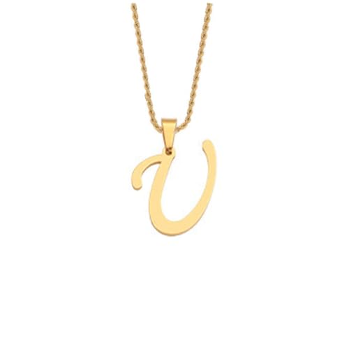 HIJONES Unisex Edelstahl Initial A-Z Buchstaben Twist Seil Kettenhalskette Mit Vergoldetem Anhänger U von HIJONES