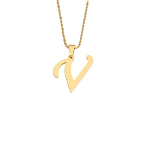 HIJONES Unisex Edelstahl Initial A-Z Buchstaben Twist Seil Kettenhalskette Mit Vergoldetem Anhänger V von HIJONES
