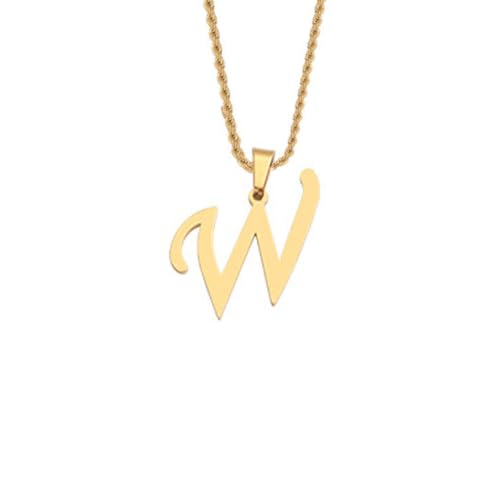 HIJONES Unisex Edelstahl Initial A-Z Buchstaben Twist Seil Kettenhalskette Mit Vergoldetem Anhänger W von HIJONES