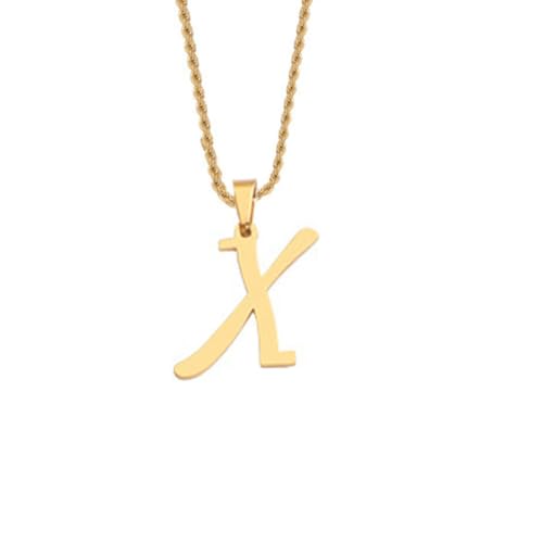 HIJONES Unisex Edelstahl Initial A-Z Buchstaben Twist Seil Kettenhalskette Mit Vergoldetem Anhänger X von HIJONES