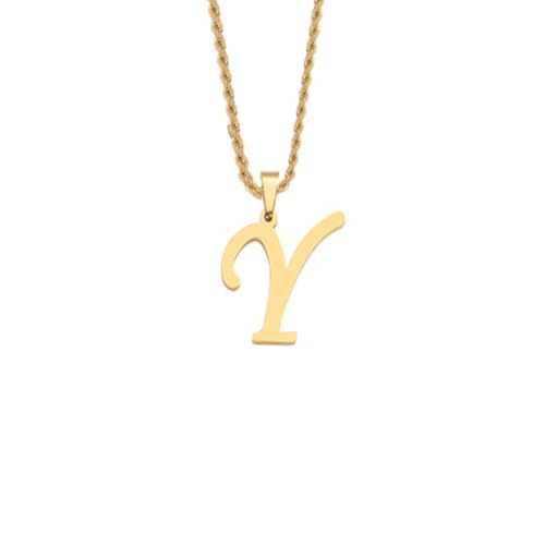 HIJONES Unisex Edelstahl Initial A-Z Buchstaben Twist Seil Kettenhalskette Mit Vergoldetem Anhänger Y von HIJONES