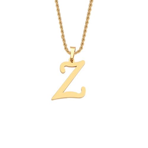 HIJONES Unisex Edelstahl Initial A-Z Buchstaben Twist Seil Kettenhalskette Mit Vergoldetem Anhänger Z von HIJONES