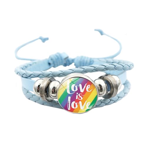 HIJONES Unisex Edelstahl Regenbogen LGBT Stolzflagge Armband Handgemacht PU Leder Geflochtenes Wickelarmband Armband Schmuck Blau Stil 1 von HIJONES