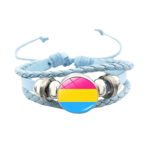 HIJONES Unisex Edelstahl Regenbogen LGBT Stolzflagge Armband Handgemacht PU Leder Geflochtenes Wickelarmband Armband Schmuck Blau Stil 10 von HIJONES