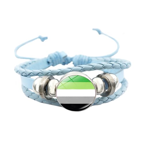 HIJONES Unisex Edelstahl Regenbogen LGBT Stolzflagge Armband Handgemacht PU Leder Geflochtenes Wickelarmband Armband Schmuck Blau Stil 2 von HIJONES