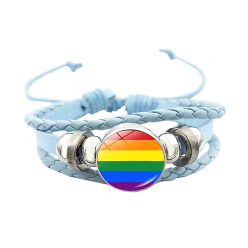 HIJONES Unisex Edelstahl Regenbogen LGBT Stolzflagge Armband Handgemacht PU Leder Geflochtenes Wickelarmband Armband Schmuck Blau Stil 3 von HIJONES