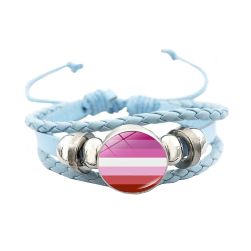 HIJONES Unisex Edelstahl Regenbogen LGBT Stolzflagge Armband Handgemacht PU Leder Geflochtenes Wickelarmband Armband Schmuck Blau Stil 4 von HIJONES