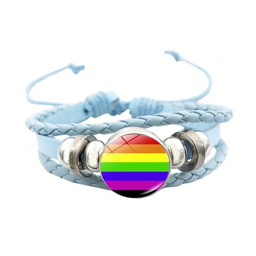 HIJONES Unisex Edelstahl Regenbogen LGBT Stolzflagge Armband Handgemacht PU Leder Geflochtenes Wickelarmband Armband Schmuck Blau Stil 5 von HIJONES