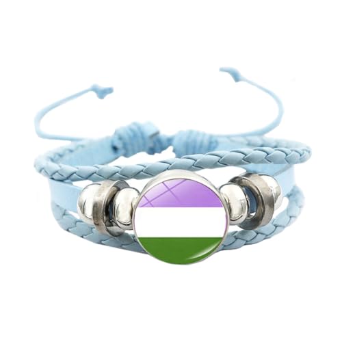 HIJONES Unisex Edelstahl Regenbogen LGBT Stolzflagge Armband Handgemacht PU Leder Geflochtenes Wickelarmband Armband Schmuck Blau Stil 6 von HIJONES