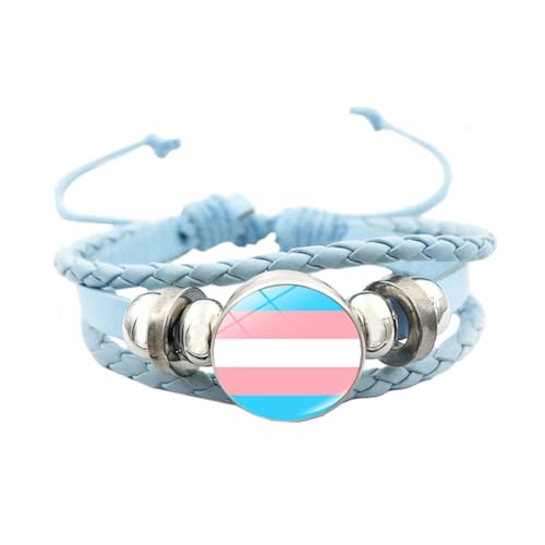 HIJONES Unisex Edelstahl Regenbogen LGBT Stolzflagge Armband Handgemacht PU Leder Geflochtenes Wickelarmband Armband Schmuck Blau Stil 7 von HIJONES