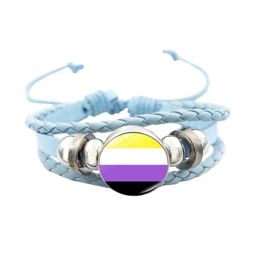 HIJONES Unisex Edelstahl Regenbogen LGBT Stolzflagge Armband Handgemacht PU Leder Geflochtenes Wickelarmband Armband Schmuck Blau Stil 9 von HIJONES