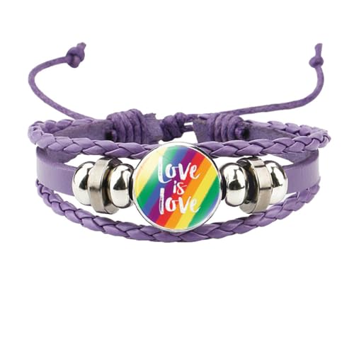 HIJONES Unisex Edelstahl Regenbogen LGBT Stolzflagge Armband Handgemacht PU Leder Geflochtenes Wickelarmband Armband Schmuck Lila Stil 10 von HIJONES