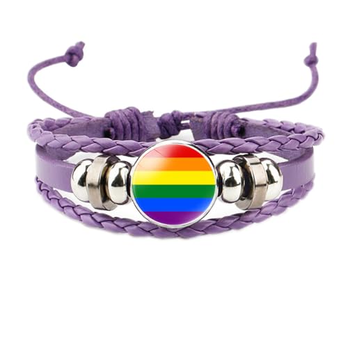 HIJONES Unisex Edelstahl Regenbogen LGBT Stolzflagge Armband Handgemacht PU Leder Geflochtenes Wickelarmband Armband Schmuck Lila Stil 11 von HIJONES
