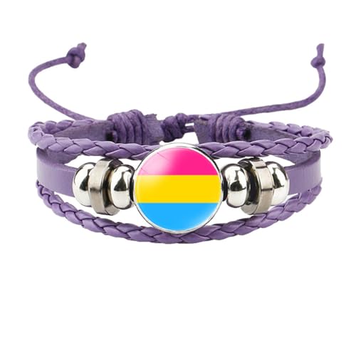HIJONES Unisex Edelstahl Regenbogen LGBT Stolzflagge Armband Handgemacht PU Leder Geflochtenes Wickelarmband Armband Schmuck Lila Stil 2 von HIJONES