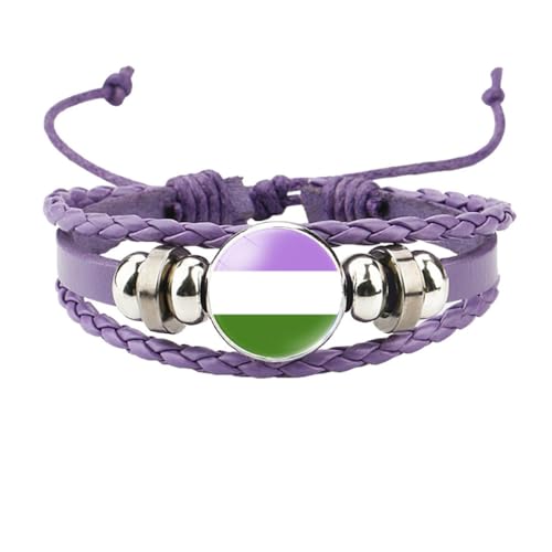 HIJONES Unisex Edelstahl Regenbogen LGBT Stolzflagge Armband Handgemacht PU Leder Geflochtenes Wickelarmband Armband Schmuck Lila Stil 3 von HIJONES