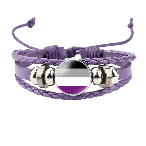 HIJONES Unisex Edelstahl Regenbogen LGBT Stolzflagge Armband Handgemacht PU Leder Geflochtenes Wickelarmband Armband Schmuck Lila Stil 4 von HIJONES