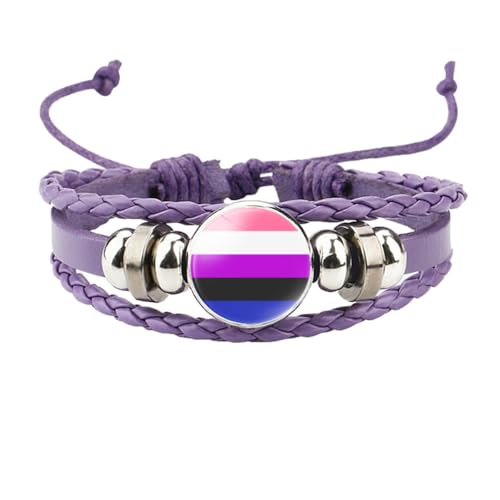 HIJONES Unisex Edelstahl Regenbogen LGBT Stolzflagge Armband Handgemacht PU Leder Geflochtenes Wickelarmband Armband Schmuck Lila Stil 5 von HIJONES