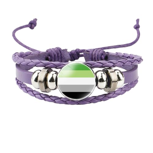 HIJONES Unisex Edelstahl Regenbogen LGBT Stolzflagge Armband Handgemacht PU Leder Geflochtenes Wickelarmband Armband Schmuck Lila Stil 6 von HIJONES