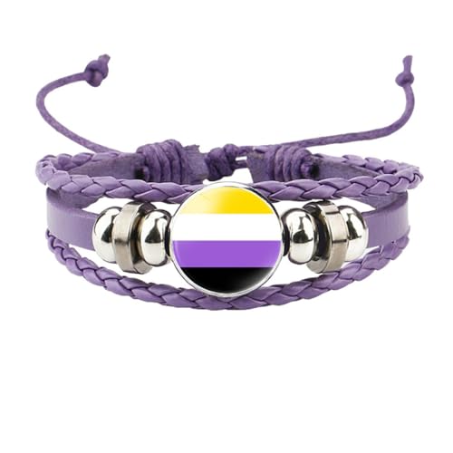 HIJONES Unisex Edelstahl Regenbogen LGBT Stolzflagge Armband Handgemacht PU Leder Geflochtenes Wickelarmband Armband Schmuck Lila Stil 7 von HIJONES