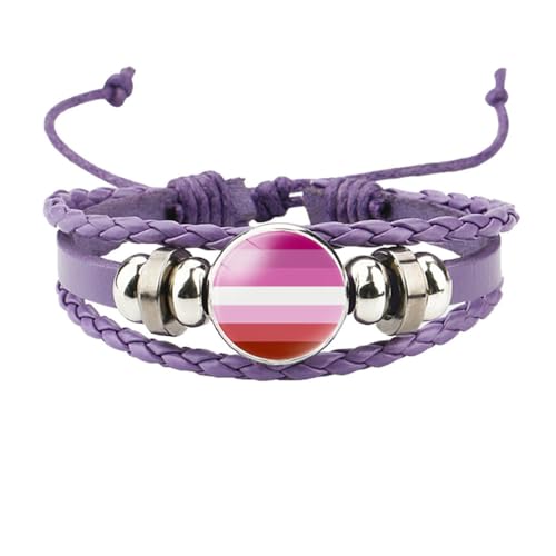 HIJONES Unisex Edelstahl Regenbogen LGBT Stolzflagge Armband Handgemacht PU Leder Geflochtenes Wickelarmband Armband Schmuck Lila Stil 8 von HIJONES