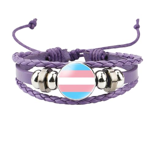 HIJONES Unisex Edelstahl Regenbogen LGBT Stolzflagge Armband Handgemacht PU Leder Geflochtenes Wickelarmband Armband Schmuck Lila Stil 9 von HIJONES