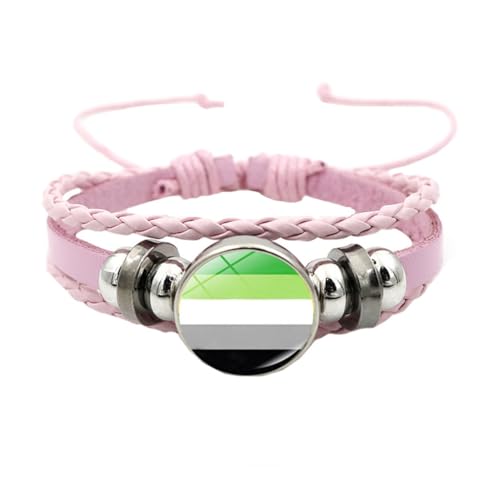 HIJONES Unisex Edelstahl Regenbogen LGBT Stolzflagge Armband Handgemacht PU Leder Geflochtenes Wickelarmband Armband Schmuck Rosa Stil 1 von HIJONES