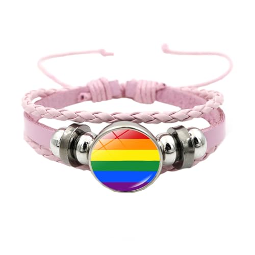 HIJONES Unisex Edelstahl Regenbogen LGBT Stolzflagge Armband Handgemacht PU Leder Geflochtenes Wickelarmband Armband Schmuck Rosa Stil 10 von HIJONES