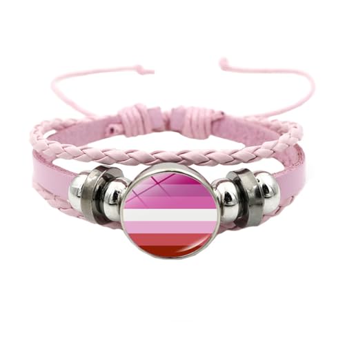 HIJONES Unisex Edelstahl Regenbogen LGBT Stolzflagge Armband Handgemacht PU Leder Geflochtenes Wickelarmband Armband Schmuck Rosa Stil 2 von HIJONES